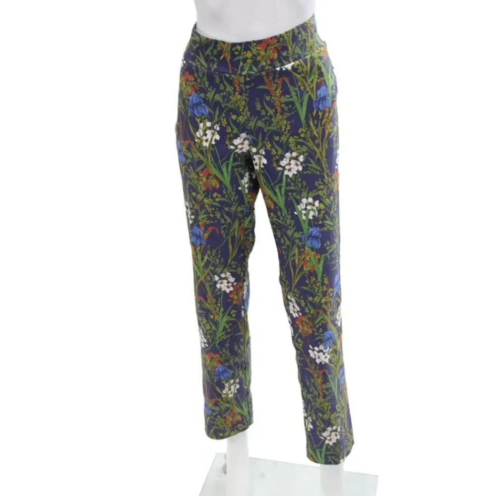 J. Mclaughlin Womens Floral Print Flat Front Straight Leg Pants Blue Size 12